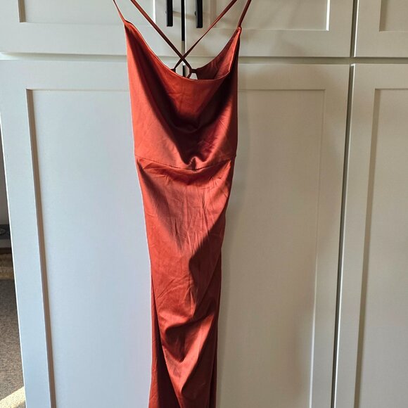 Dress Criss Cross Back Strap Red Terra Cotta Womens Size XL Long prom homecoming - Picture 1 of 5